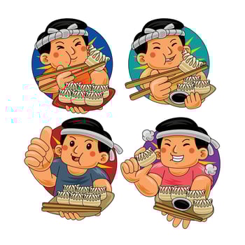 man eating gyoza japan food vector