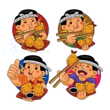 man eating tempura japan food vector