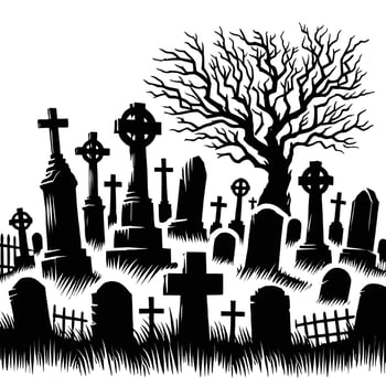 A graveyard with tombstones and trees vector