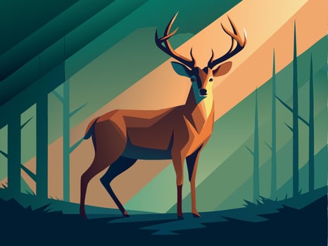 Deer in wild park. Outdoor wildlife art. Stag illustration and summer tree vector