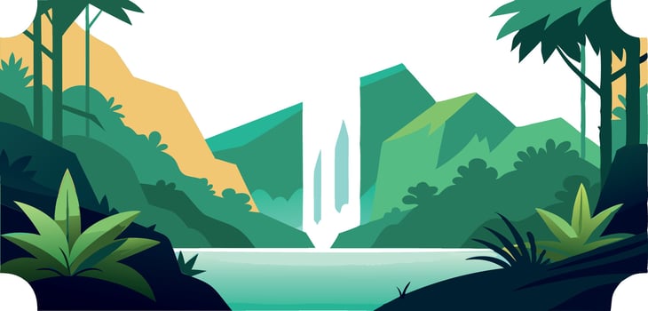 Jungle waterfall landscape. Green summer river. Rainforest lake background. Beautiful outdoor forest. Nature environment scenery vector