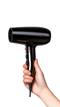 Black Hair Dryer Held in Hand with Transparent Background png