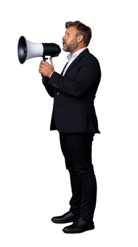 Businessman holding megaphone on transparent background png