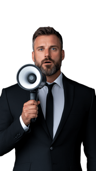 Professional man in suit holding megaphone with transparent background png