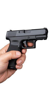 Hand Holding Black Handgun on Transparent Background png