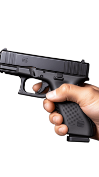 Hand Holding Black Handgun on Transparent Background png