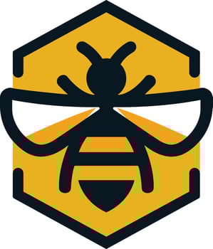 the bee logo, with a black and yellow bee vector