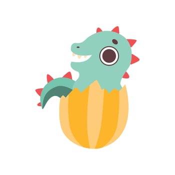 Cute Little Dino Hatched from Egg, Adorable Baby Dinosaur Character Illustration vector