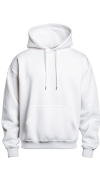 White Hoodie with Drawstrings and Pocket on Transparent Background png