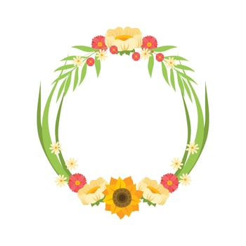 Floral Wreath with Flowers, Circle Frame with Place for Text, Design Element For Greeting Card, Invitation, Banner Illustration vector