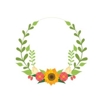 Floral Wreath, Round Border with Flowers and Leaves, Design Element For Greeting Card, Invitation Illustration vector