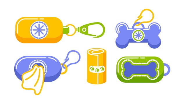 Maintain a clean environment by picking up after your dog. Use biodegradable dog waste bags and a convenient dispenser while walking your pet for eco-friendly cleanup. illustration. vector