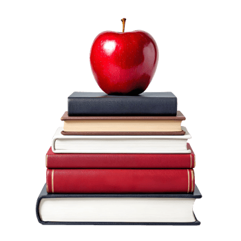 A Stack of Books Topped With a Red Apple png