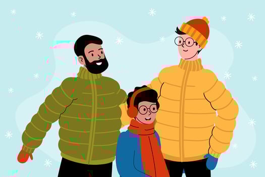 Family enjoying a winter day outdoors in colorful jackets with joy and laughter vector