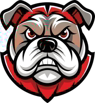 An angry bulldog mascot head with red and white stripes vector