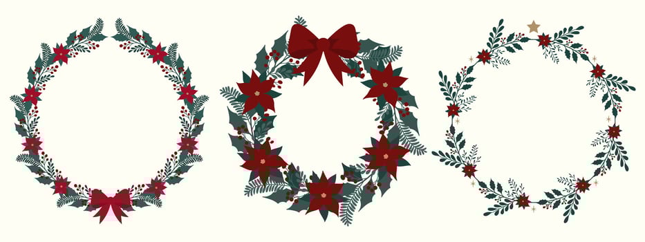 Set of floral Christmas wreaths on light background vector