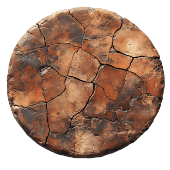 Round terracotta stone top view . Terracotta texture for presentation purposes flat lay . Grunge terracotta table isolated. Grunge texture png