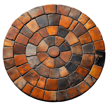 Round terracotta stone top view . Terracotta texture for presentation purposes flat lay . Grunge terracotta table isolated. Grunge texture png