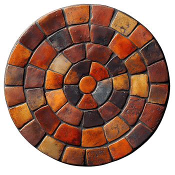 Round terracotta stone top view . Terracotta texture for presentation purposes flat lay . Grunge terracotta table isolated. Grunge texture png