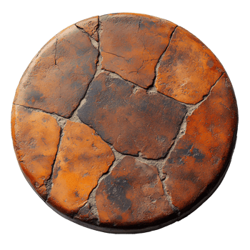 Round terracotta stone top view . Terracotta texture for presentation purposes flat lay . Grunge terracotta table isolated. Grunge texture png