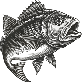 Detailed Black and White Fish Drawing png