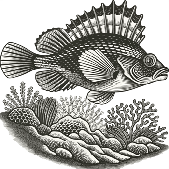 Intricate Illustration of a Swimming Fish png