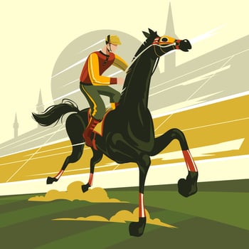 Illustration of men jockeys on racing stallion horse at toutnament competition vector