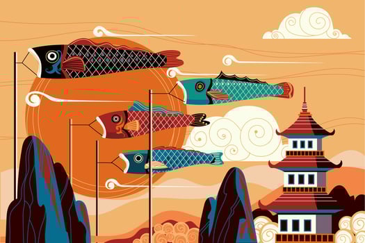 Koinobori frame on the sky for Golden Week Baackground decoration vector