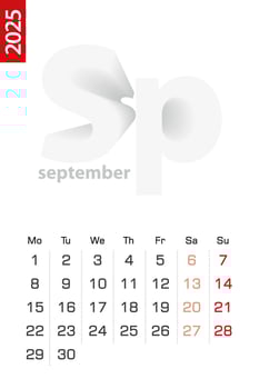 Minimalist calendar template for September 2025, calendar in English. vector
