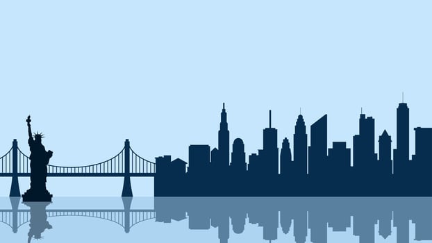 Cityscape illustration of new york city with Liberty statue and bridge vector