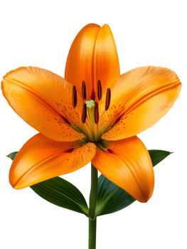 Vibrant orange lily flower with lush green leaves, symbolizing beauty and elegance png