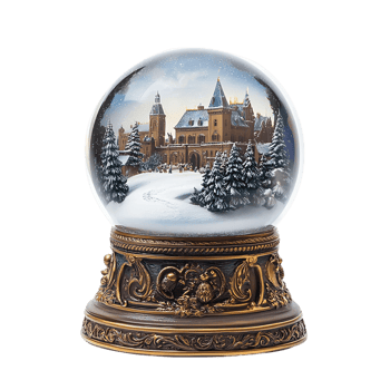 A snow globe with a winter scene inside isolated on a transparent background png
