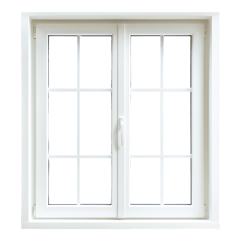 White Frame Window with Six Small Panes on Each Side Opened Wide png