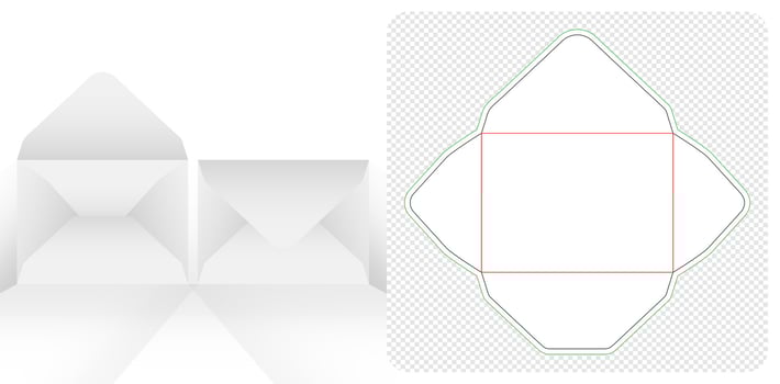 White paper envelope die cutting with shadow on transparent isolated white backgrounds Template for your message, packaging branding, products compartments unique designs, minimalist conceptual holder vector