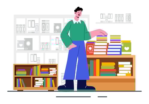 Bookstore Illustration Showing Reading Spaces and Literature Collection vector