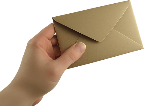 hand holding a gold envelope on transparent background png