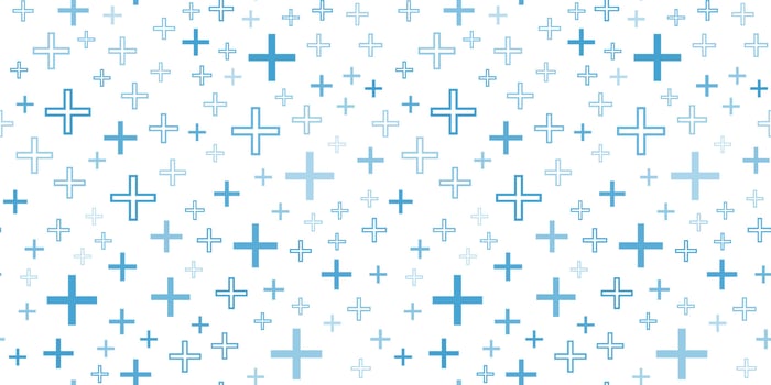 Medical seamless pattern with blue cross on white. Pharmacy repeat background vector