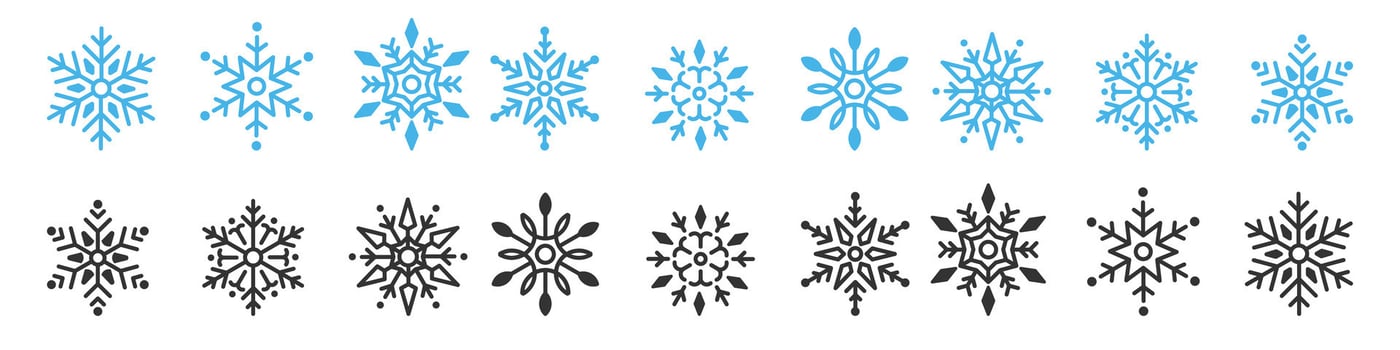 snowflakes collection isolated on white background. Flat snow icons, element for Christmas. New year ornament vector