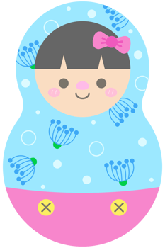 Hand Drawn Cute Matryoshka Russian Dolls light Blue Flowers Pattern headscarf png