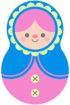 Hand Drawn Cute Matryoshka Pink Hair Russian Dolls Blue headscarf png