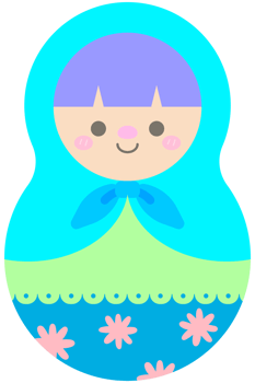 Hand Drawn Cute Matryoshka Russian Dolls Light Blue headscarf with Flowers Lace Dress png