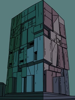 Dark colors geometric blocks a modern abstract building. vector
