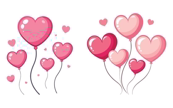 Many pink Color Heart Shaped Lovely Balloon flying for valentine card romantic love icon design element, Many pink color love balloon flying vector