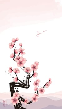 Plum blossom illustration, translated as plum blossom in Chinese vector