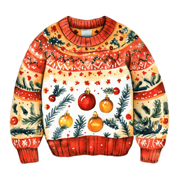 Festive Watercolor Christmas Sweater Design Holiday Apparel Winter Clothing Illustration png