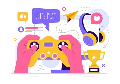E-sports Concept Illustration Featuring a Virtual Reality Player with a Game Controller in a Flat Design vector