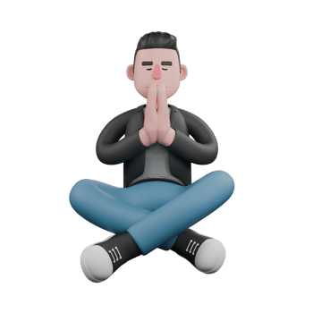 Cartoon 3D Artistic Model. A Male Screenwriter sits with his hands clasped in front of his chest, eyes closed. Artistic Illustration png