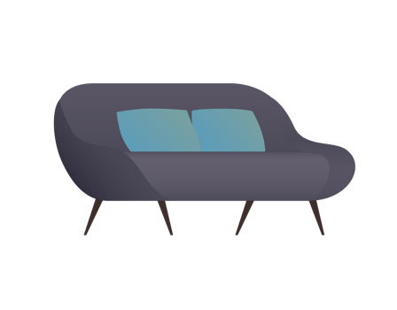 Designer parametric sofa for sitting room 60s 70s retro style home interior design png