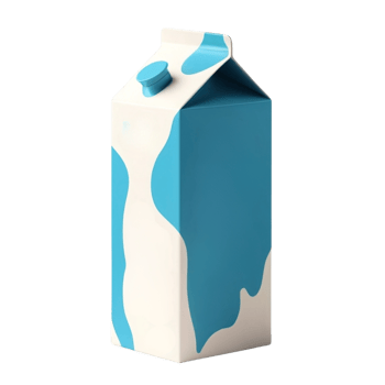 Milk carton packaging with blue abstract design isolated on a transparent background png
