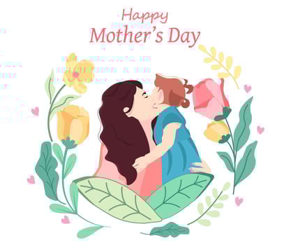 Mother and her daughter are hugging. Happy Mother's Day Greeting illustration vector